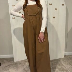BiBi Tan Jumpsuit with Lace Detail